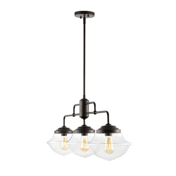Avery 37.5" Industrial Farmhouse Rustic Iron/Glass Linear LED Pendant - JONATHAN Y